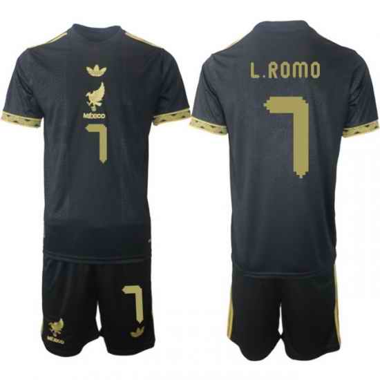 Men Mexico 2025 Soccer Jerseys BlackGold #7 L.ROMO